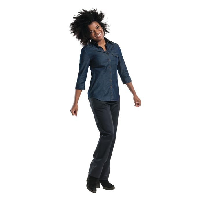 Chaud Devant Blue Denim Stretch Dames Blouse Driekwart Mouw - Chaud Devant B542-XS