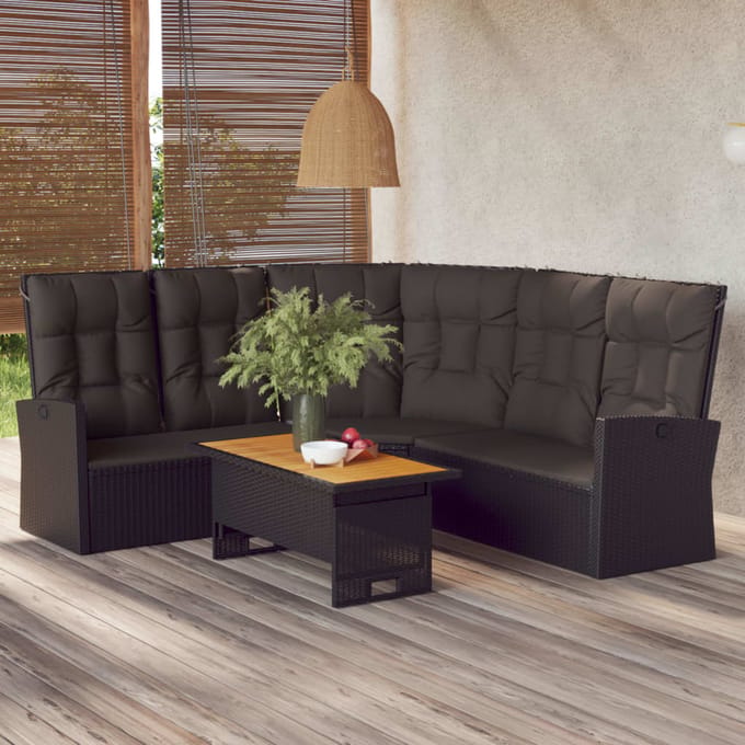 vidaXL - Tuinhoekbank - verstelbaar - met - kussens - poly - rattan - zwart