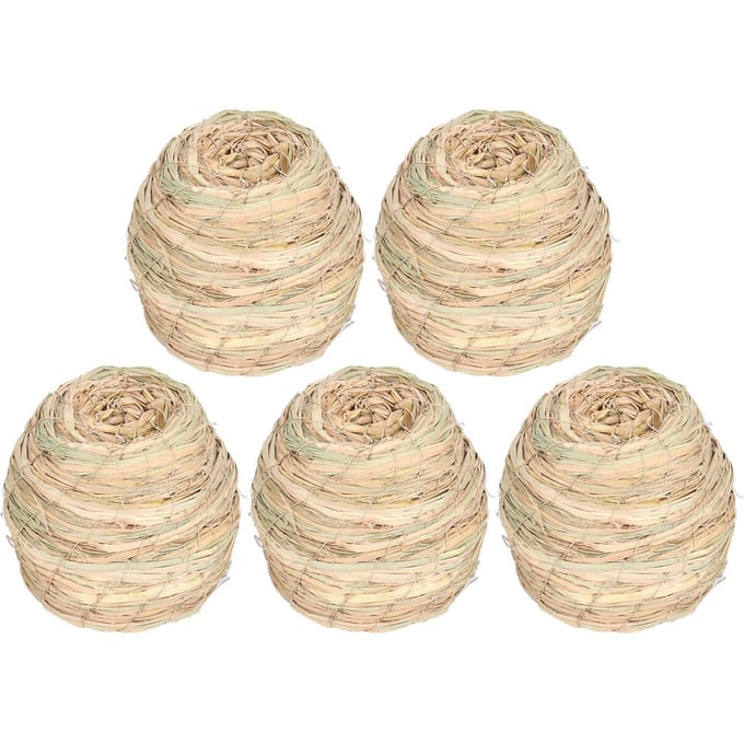 Ensemble de 5 pièces 12CM Paille Simulation Oiseau Lieu d'éclosion Décoration Maison d'élevage de perroquets beige