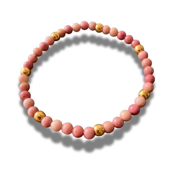 Armband - natuursteen - roze jade - pink jade - 4 mm 19 cm - goudkleurige elementen