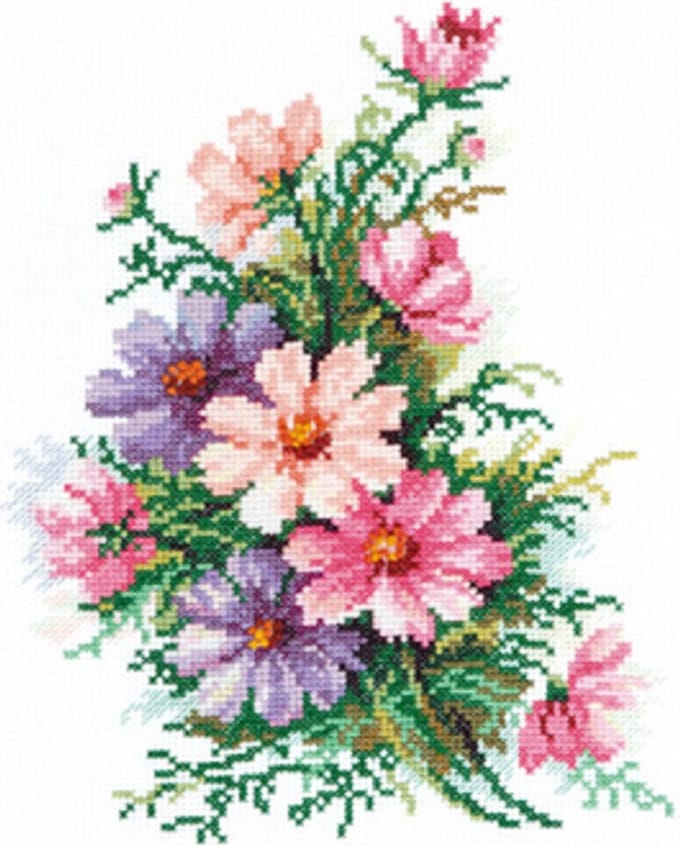 Borduurpakket - Cosmos Flowers - Telpatroon