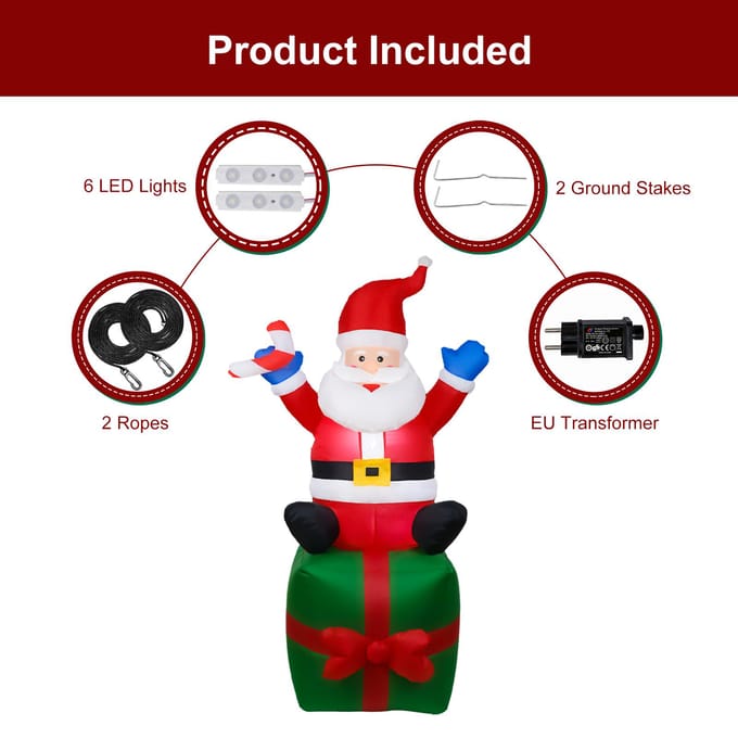 6 FT kerstopblaasboten Kerstman waterdicht 6 LED verlichte gigantische opblaas Kerstman geschenkdoos met US Plug rood