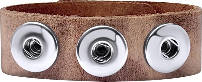 Quiges Dames Leren Armband voor 18mm Drukknopen/Chunks Bruin 18.5 - 20.5 cm - EBM091