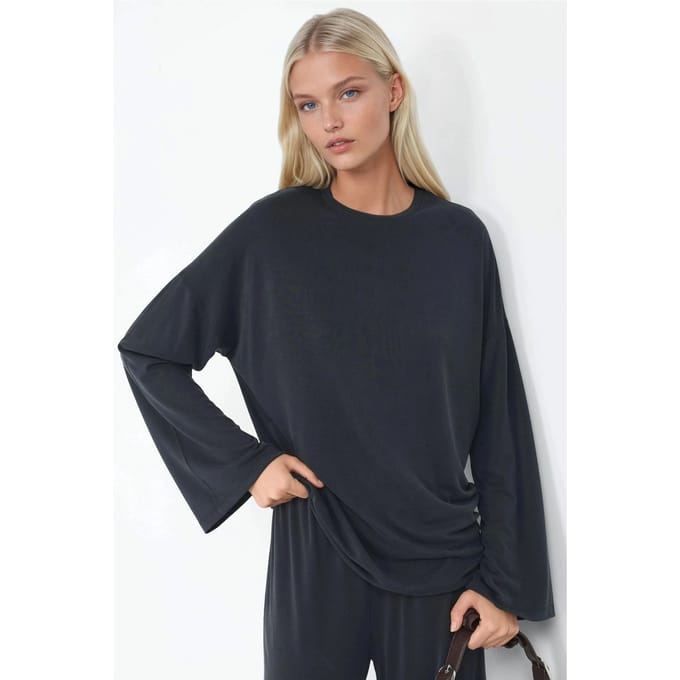 Ontspannen Pasvorm Crew Neck Lange Mouw Blouse