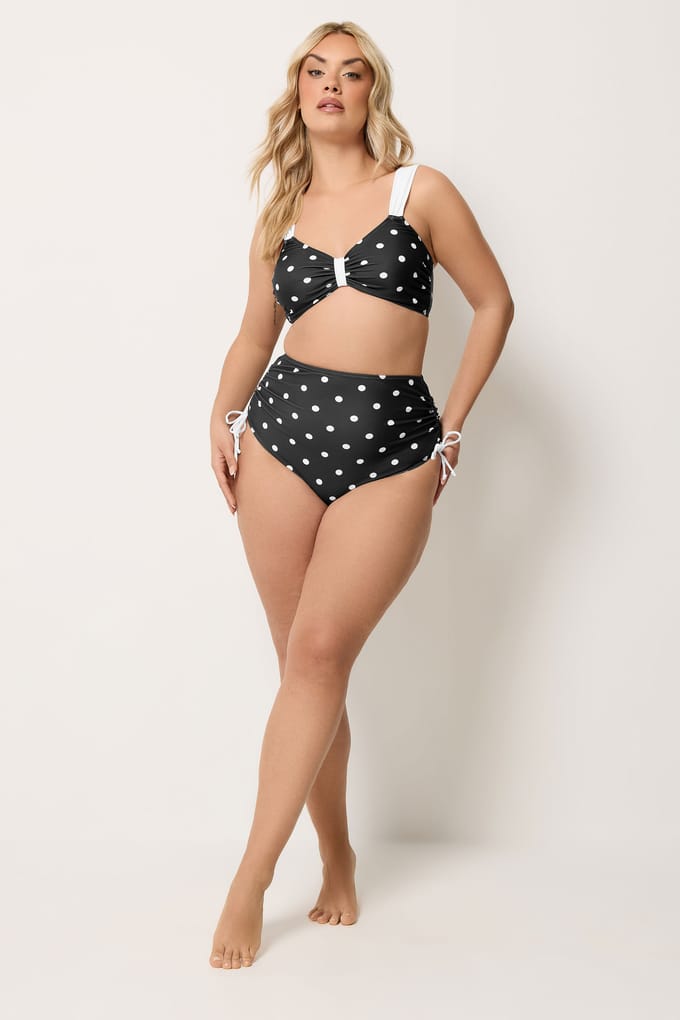 Yours Zwarte Bikinislip Met Hoge Taille En Stippen Size 48