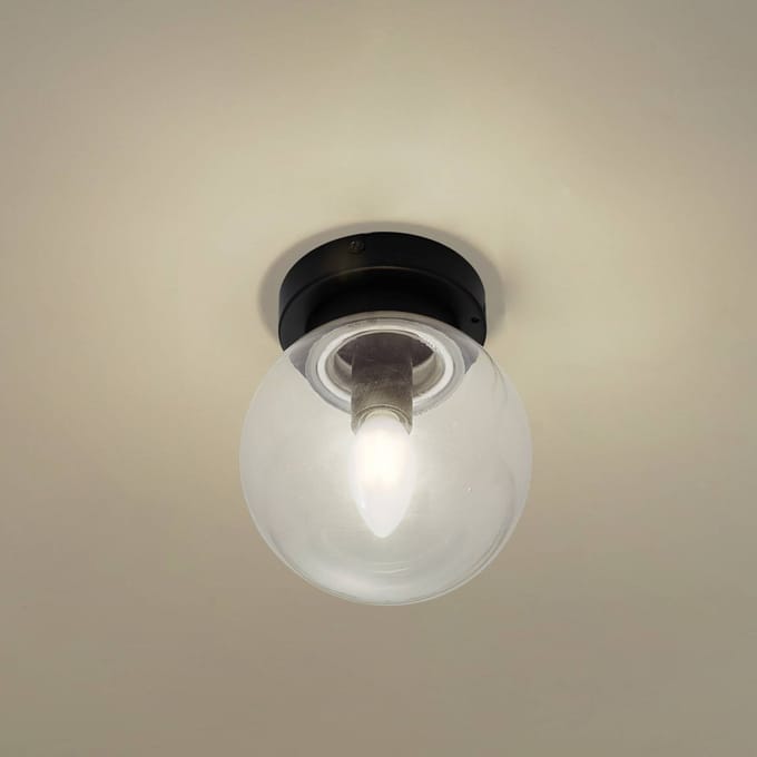 Lucande - Plafondlamp badkamer - 1licht - Glas, staal - H: 18 cm - E14 - zwart, helder