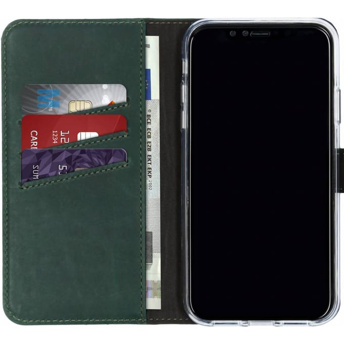 Selencia Hoesje - Geschikt voor Apple iPhone XR - Echt Lederen Bookcase - Groen