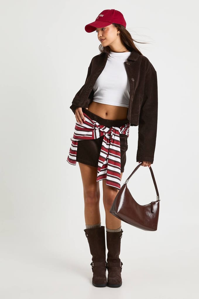 boohoo Dames Cord minirok | Chocolate | Maat: 16