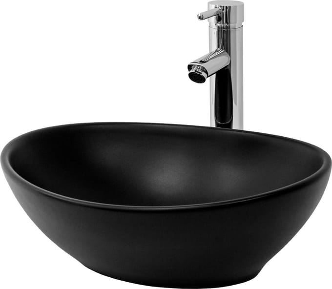 ML-Design Keramische Wasbak in Zwart Mat 41x33,5x14,5cm Ovale Aanrecht Wasbak Modern Wasbak, Wasbak met Kraangat en Overloop, Wasplaats Handwasbak, voor Badkamer/Gastentoilet