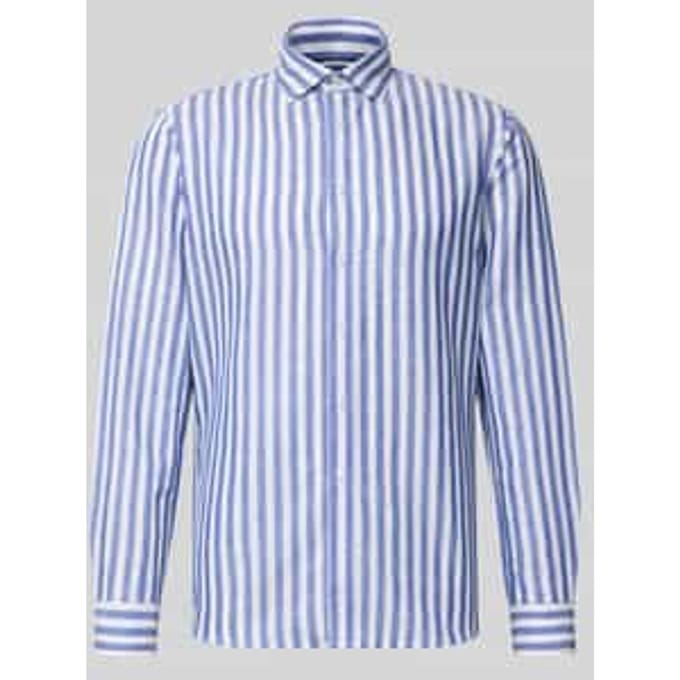 Slim fit business-overhemd van linnenmix met kentkraag
