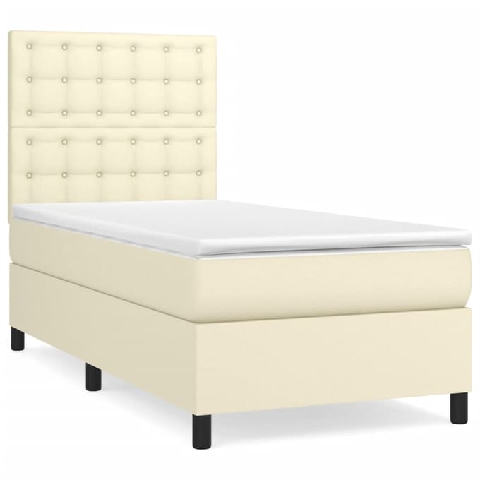 vidaXL - Boxspring - met - matras - kunstleer - crèmekleurig - 90x190 - cm