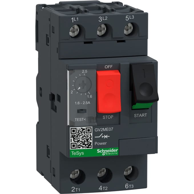 Schneider Electric Tesys gv motor circuit breaker gv2me07 thermisch-magnetisch 1.6-2.5a 0.75kw@400v icu100ka drukknop
