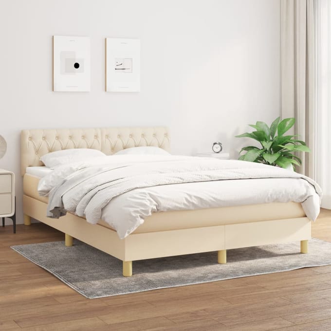 vidaXL - Boxspring - met - matras - stof - crèmekleurig - 140x190 - cm