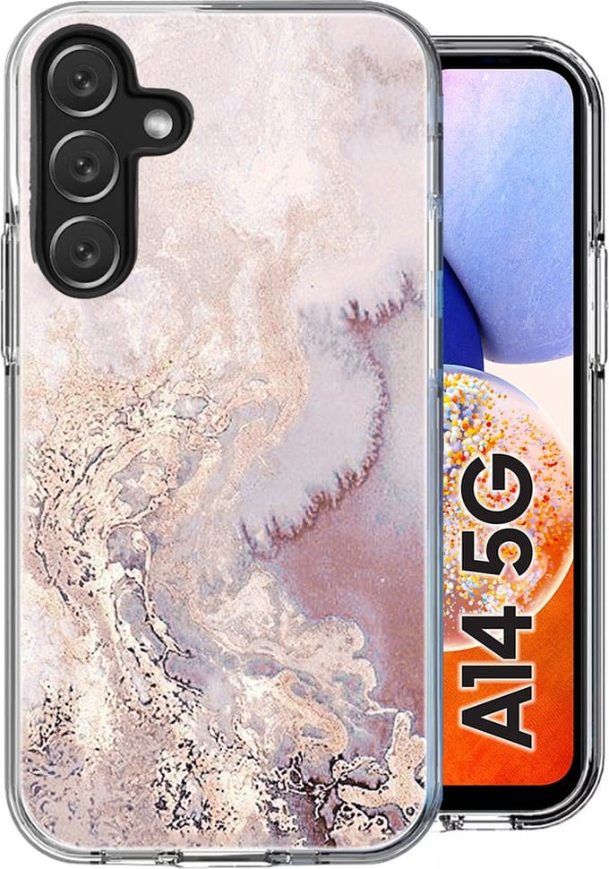 Hoesje geschikt voor Samsung Galaxy A14 - Back Cover Marmer Siliconen Case Roze
