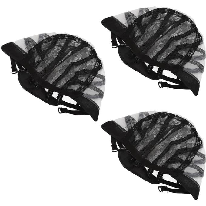 3 STUKS Elastische Pruik Netmuts Zwart Nylon Ademend Rekbaar Nep Haar Hoes voor Cosplay Make-up black