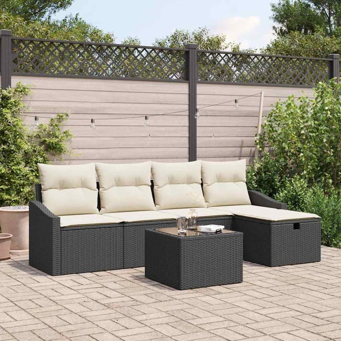 vidaXL Bankstel met kussen 5 pcs poly rattan
