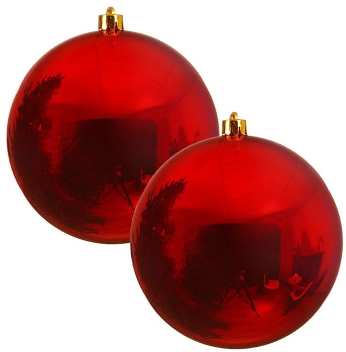 Decoris Kerstbal - 2x - rood - groot - 14 cm - kunststof - glans - kerstversiering
