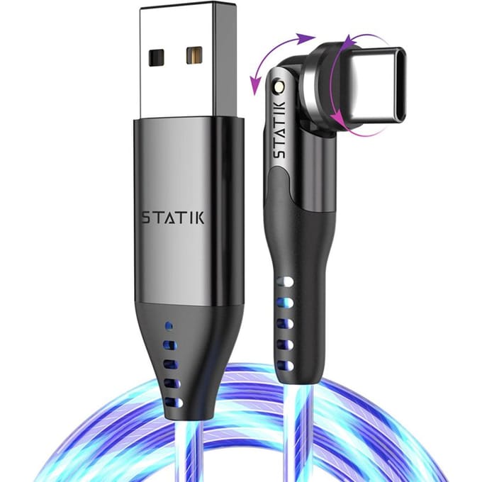 Statik PowerPivot oplaad- en datakabel - 1m - USB-A to USB-C - LED verlichting - 12W