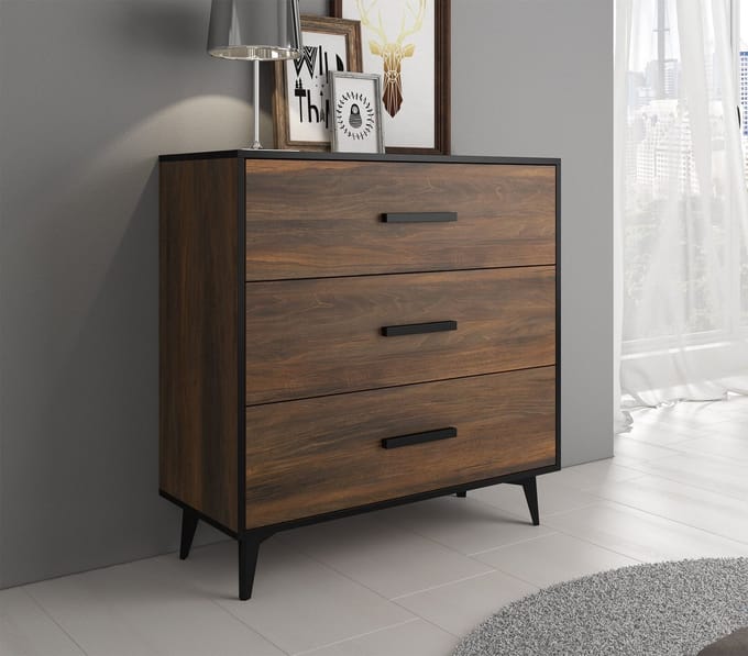 Meubella - Ladekast Frey - Donker eiken - Zwart - 91 cm