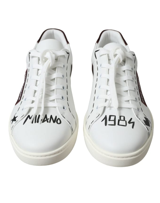 Dolce & Gabbana Witte Bordeaux Leren Logo Lage Sneakers Schoenen
