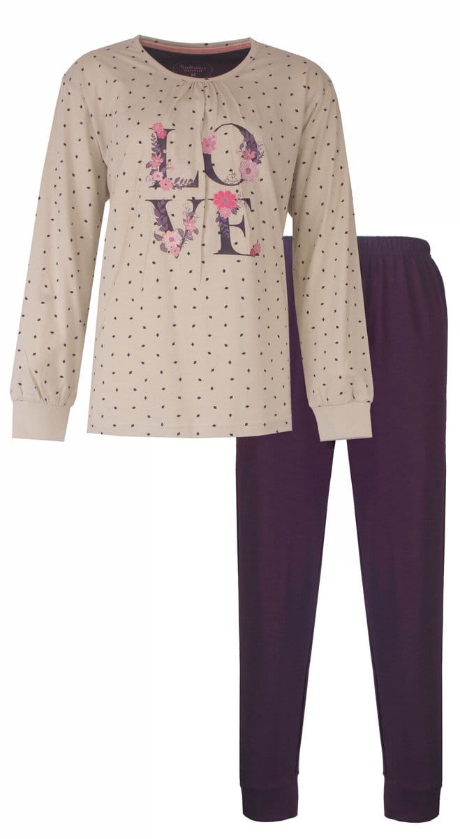 Tenderness Dames Pyjama - Lange Mouwen - Beige - Maat S