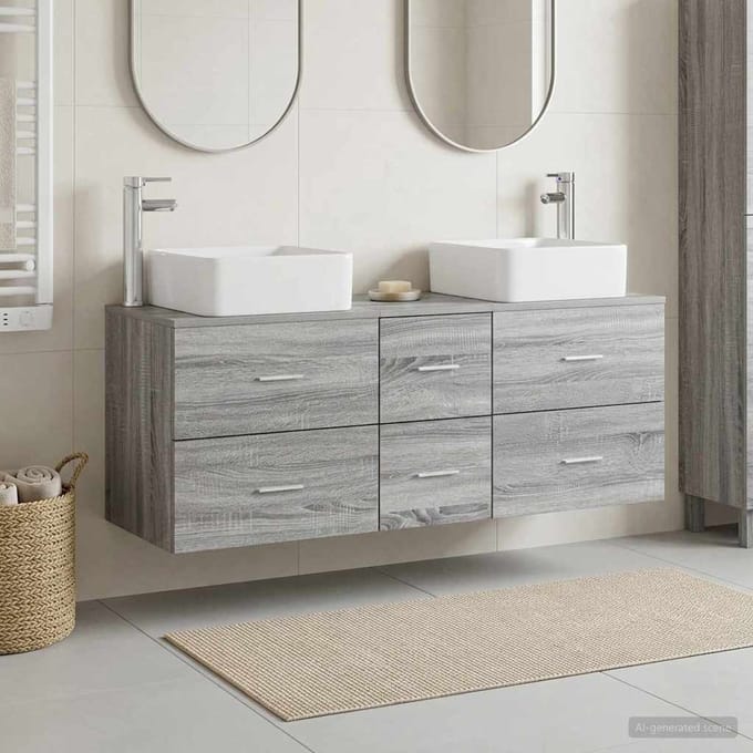 vidaXL - Badkamerkast - set - 3 - st - Grijs - Sonoma - 129 - x - 41 - x - 80 - cm