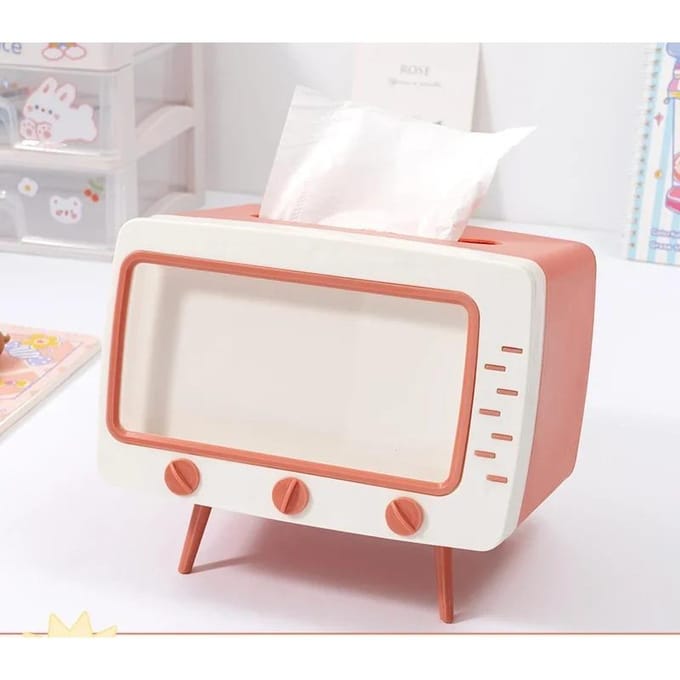 Leuke multifunctionele tissue box houder vierkant voor thuis Kawaii Desktop Decor TV Tissue Box Case Roze Telefoonhouder Organizer