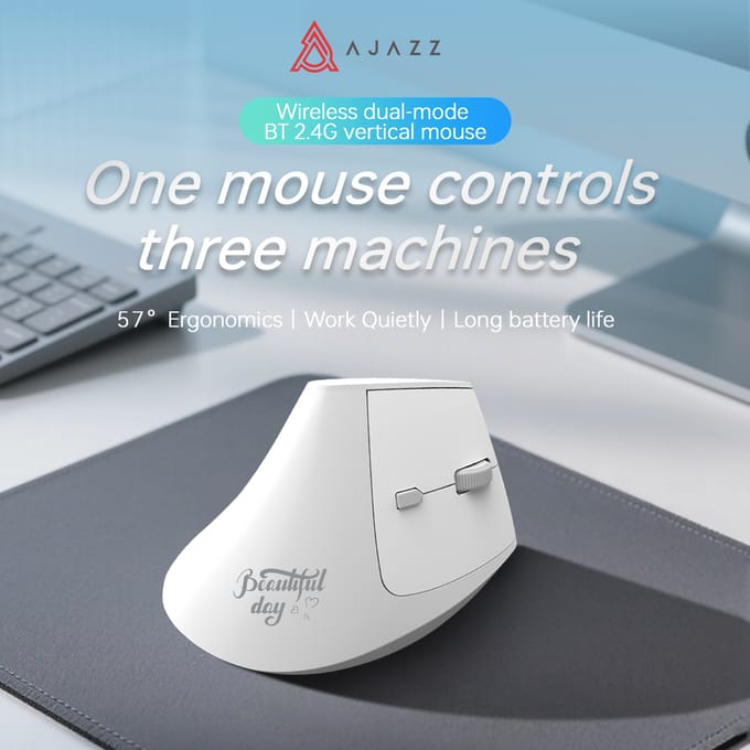 A.JAZZ I300 Bluetooth en 2.4G oplaadbare draadloze muis, ergonomische optische computermuis met verticaal ontwerp