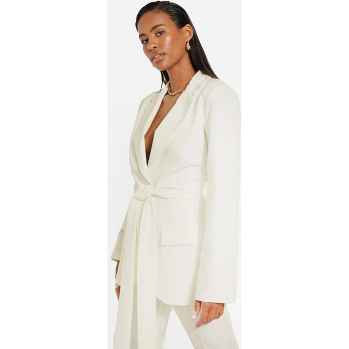 boohoo Dames Obi Tie Taille Op Maat Gemaakte Blazer | Cream | Maat: 8
