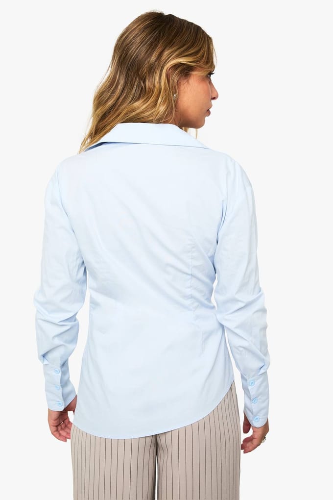 boohoo Dames Plunge Wrap Getailleerd Shirt | Blue | Maat: 6
