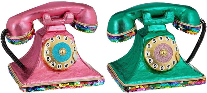 Mica Decorations Kerstversiering Telephone - 22x16x18 cm - Schuim - Roze - Set van 2