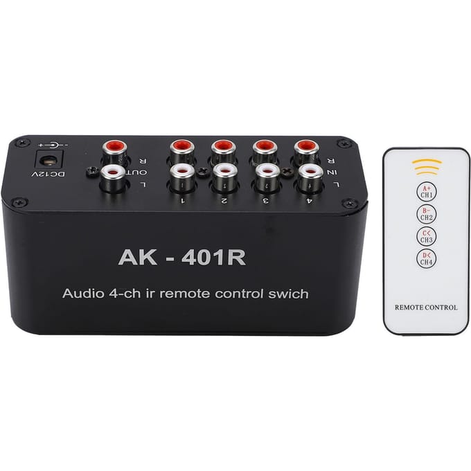Audio Schakelaar 1 In 4 Uit DC 12V RCA Signaalkiezer Audio Splitter met Afstandsbediening