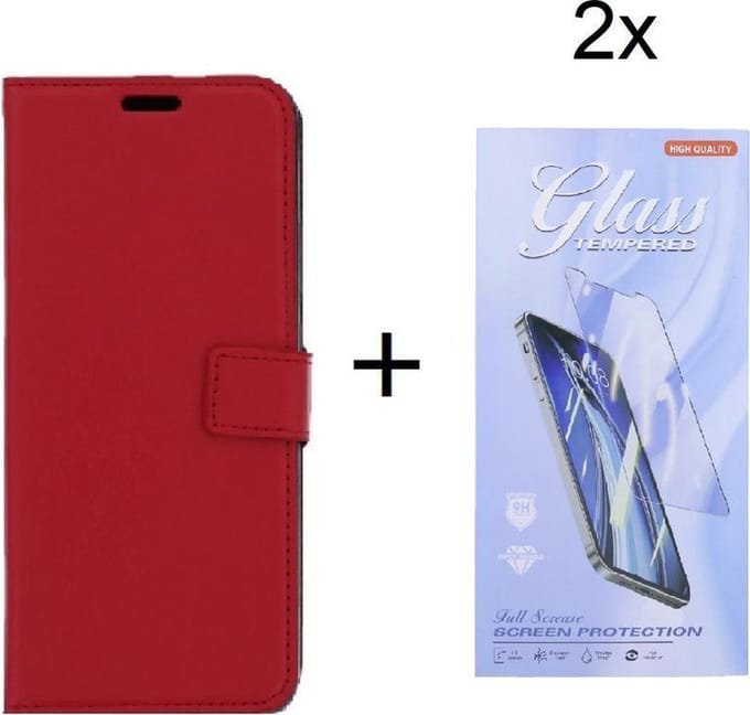 Bookcase Geschikt voor: Sony Xperia 5 III - Rood - portemonee hoesje met 2 stuks Glas Screen protector