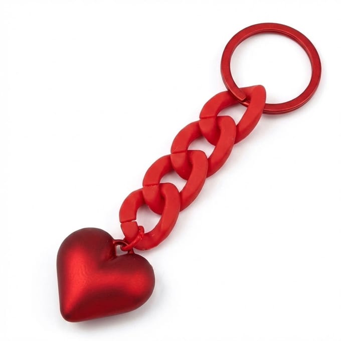 Rode hart sleutelhanger unisex met grove schakel ketting en hart hanger – effen design keychain compact formaat