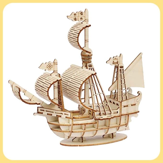 3D Zeilboot Houten Puzzel Assemblagemodel Puzzel DIY Houten Ambachten 3D Puzzel Cadeaus Bureau Decoratie beige