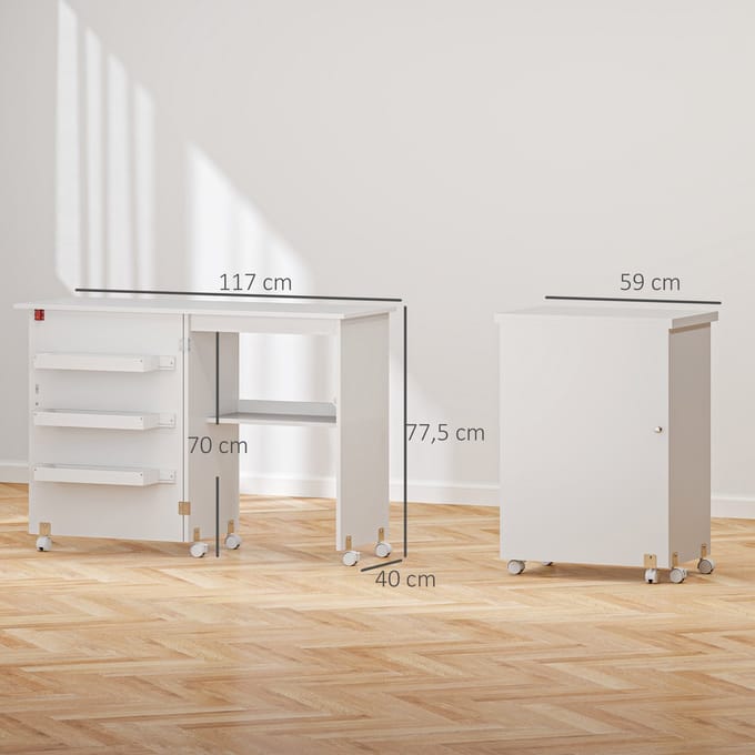HOMCOM opvouwbare naaitafel, meubelnaaistafel met opbergbak, open plank en zwenkwielen, meubel voor mach