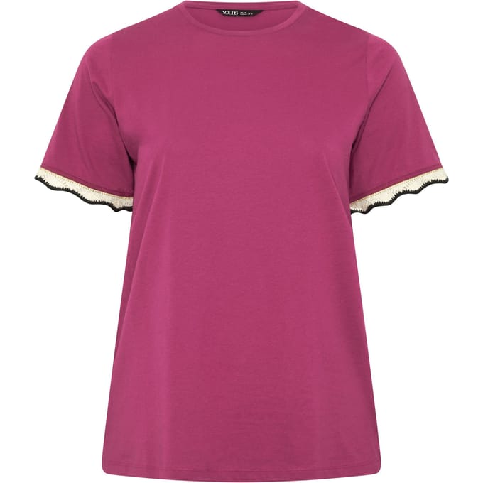 Yours Donkerroze Metallic Tshirt Met Gehaakte Rand Size 42