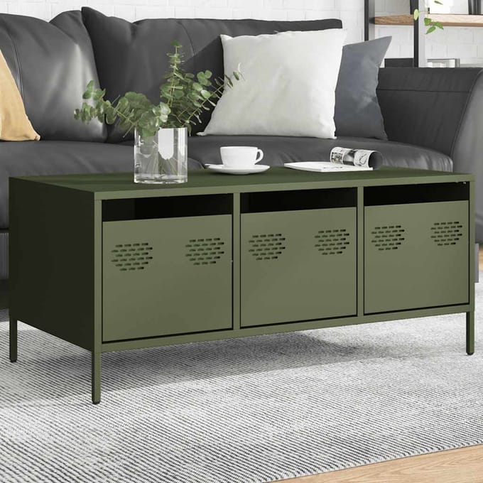vidaXL - Salontafel - 101,5x50x43,5 - cm - koudgewalst - staal - olijfgroen