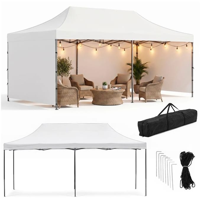 Klapbare tuinfeestpaviljoen - SPRINGOS - GP0006 - 3x6 m - Stalen constructie - Waterafstotend Oxford 420D doek wit