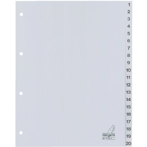 Kangaro tabbladen - A4 - PP 120 micron - grijs - 4-gaats - 20-delig cijfers