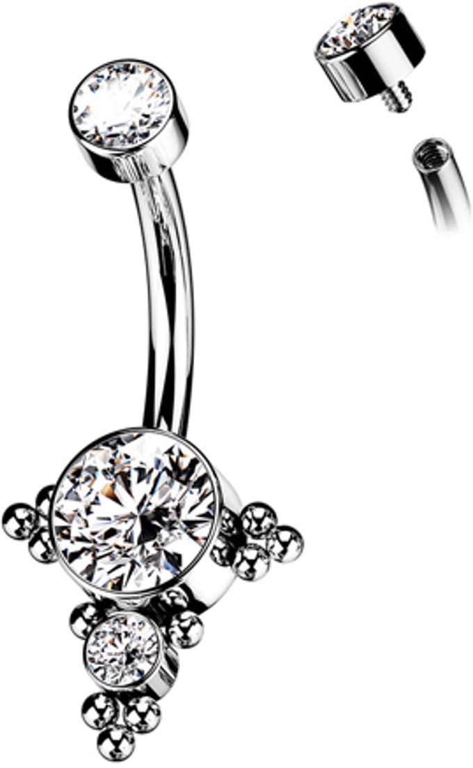 Navelpiercing titanium steen wit ball cluster sierlijk - LMPiercings