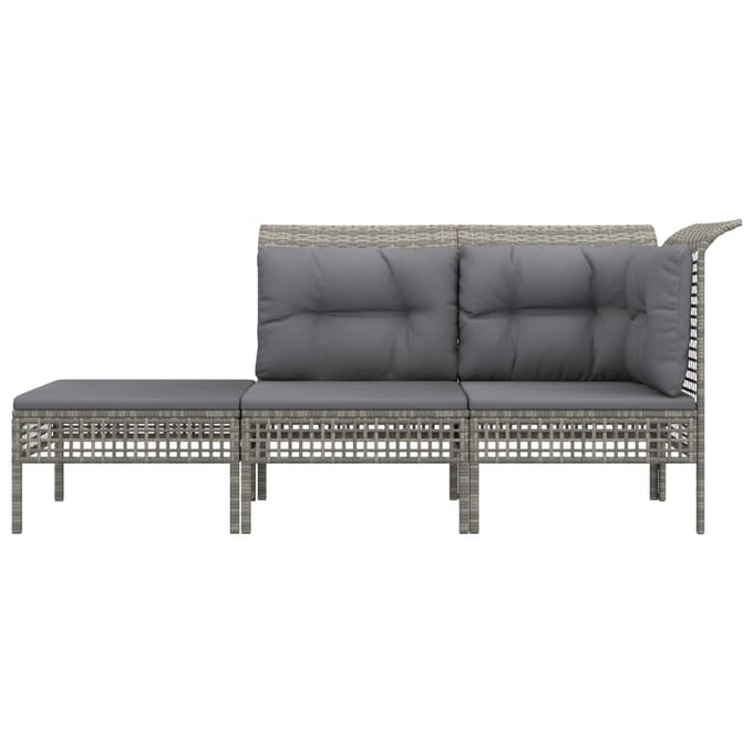vidaXL - 3-delige - Loungeset - met - kussens - poly - rattan - grijs
