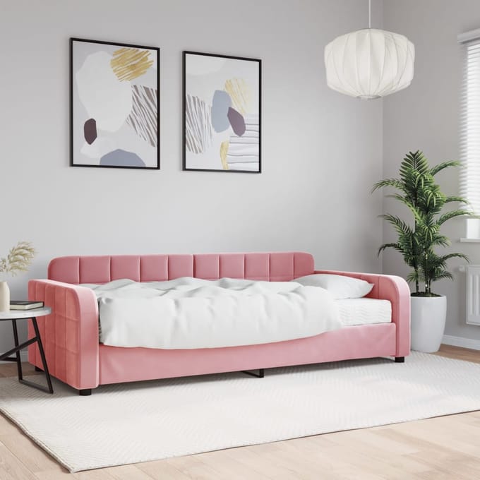 vidaXL - Slaapbank - met - matras - 90x200 - cm - fluweel - roze