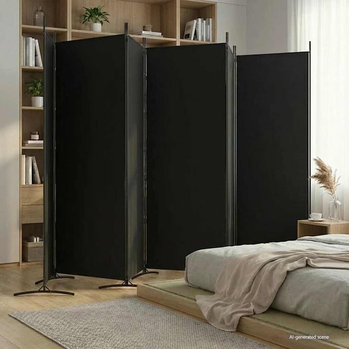 vidaXL - Kamerscherm - met - 6 - panelen - 520x180 - cm - stof - zwart