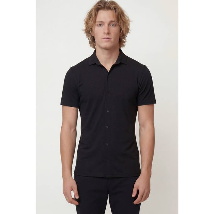Korte Mouw Muscle Fit Jersey Overhemd | Black | Size Small