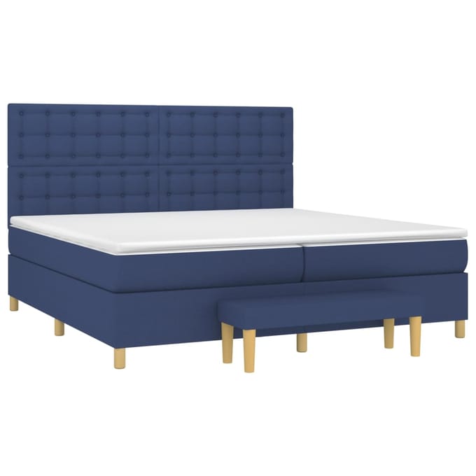 vidaXL - Boxspring - met - matras - stof - blauw - 200x200 - cm