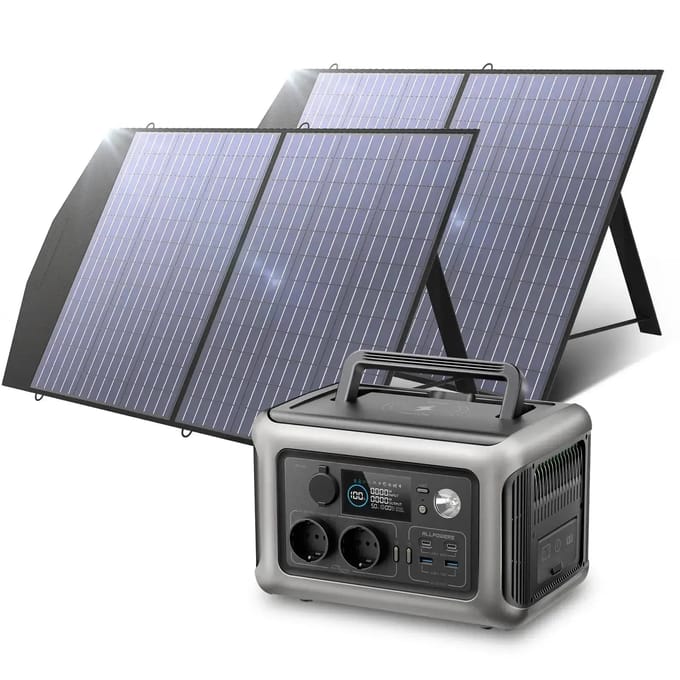 ALLPOWERS Solar Generator Kit 600W (R600 + SP027 100W Solar Panel) - R600-Black+2PCS SP027 100W Solar Panel
