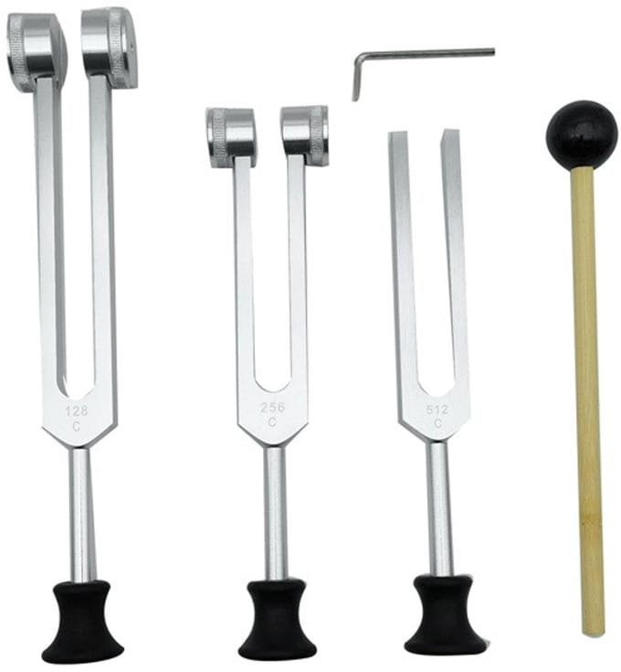 Set van 4 Stemvorken (128, 256, 512 Hz) met Hamer voor Therapie en Ontspanning