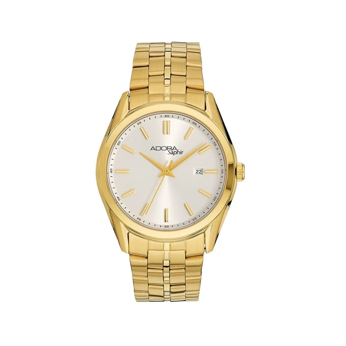Adora Saphir Herenhorloge AS4691 Goud – Saffierglas, Datum, RVS Band, 41mm – Premium Design