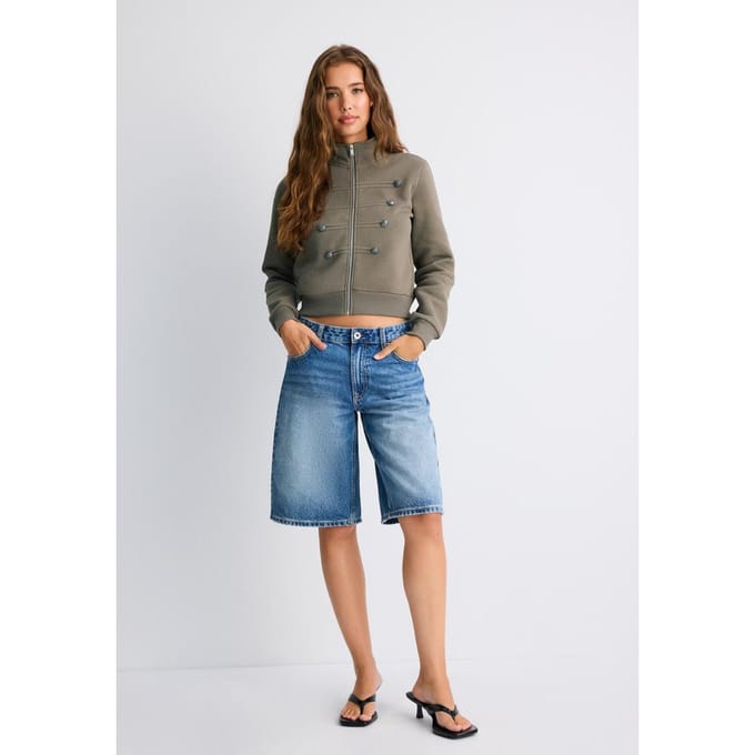 Stradivarius Sweater met rits en studs  Kaki S